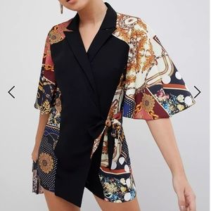 ASOS DESIGN romper with cape and scarf print detail